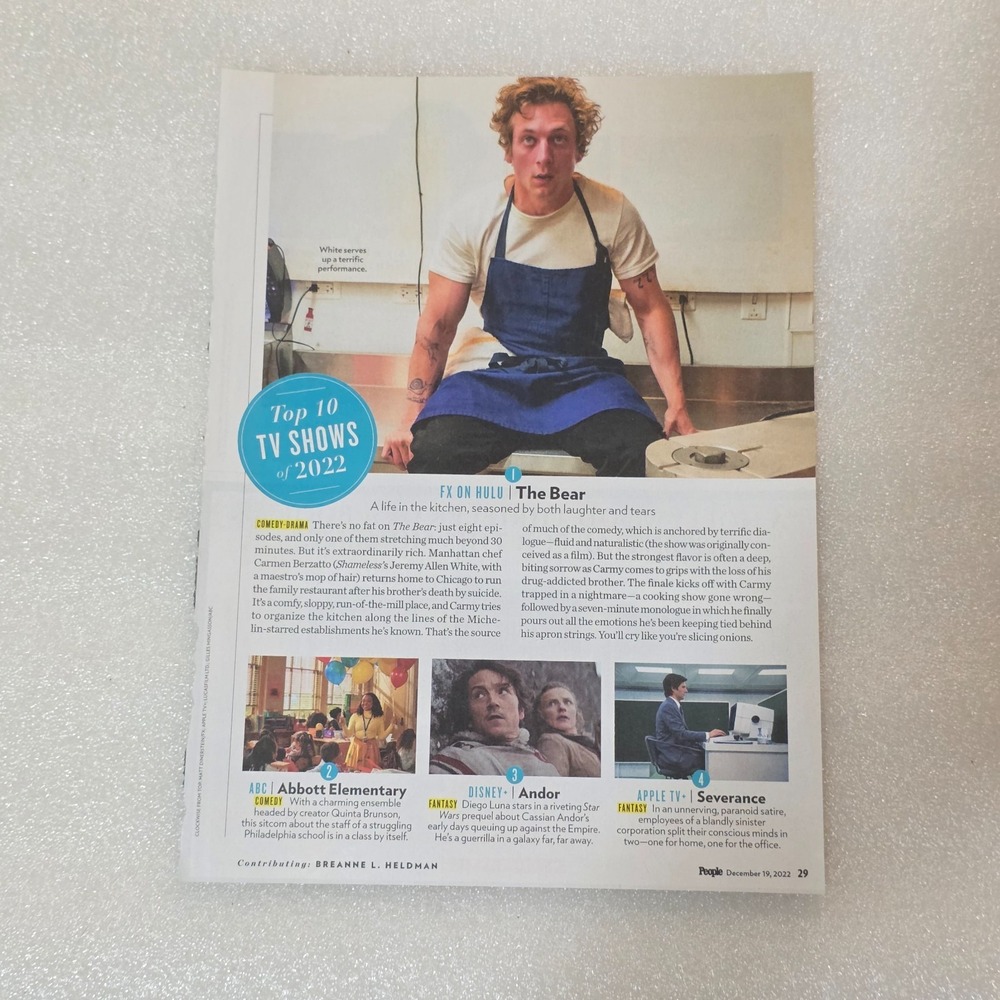 Jeremy Allen White The Bear People Magazine Clipping Dec 19 2022 Top 10 TV Shows